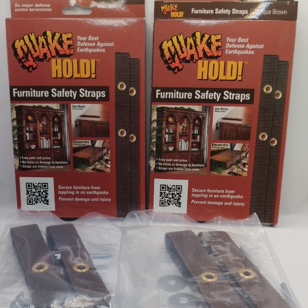 Quake Hold Furniture Straps Model 4162, Antique Brown 2-Pack, Made In USA